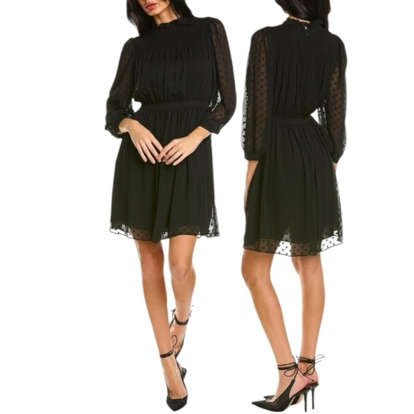 REBECCA TAYLOR Clip Dot Shirt Mini Dress Black Size 16 NEW - Picture 1 of 9